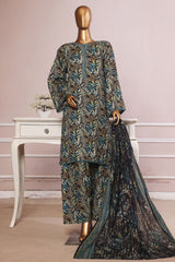 Bin Saeed Stitched 3 Piece Exc Printed Lawn With Farshi Shalwar Suit-NSM-2062-Mint