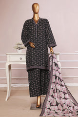 Bin Saeed Stitched 3 Piece Exc Printed Lawn With Farshi Shalwar Suit-NSM-2063-Black