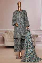 Bin Saeed Stitched 3 Piece Exc Printed Lawn With Farshi Shalwar Suit-NSM-2064-Sky Blue