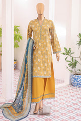 Bin Saeed Stitched 3 Piece Exc Printed Lawn With Farshi Shalwar Vol-02 Suit-NSM-2095-Yellow