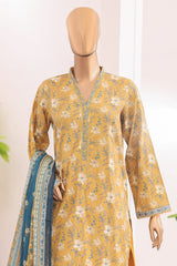 Bin Saeed Stitched 3 Piece Exc Printed Lawn With Farshi Shalwar Vol-02 Suit-NSM-2095-Yellow