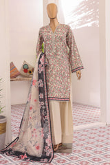 Bin Saeed Stitched 3 Piece Exc Printed Lawn With Farshi Shalwar Vol-02 Suit-NSM-2096-Off White