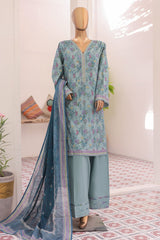 Bin Saeed Stitched 3 Piece Exc Printed Lawn With Farshi Shalwar Vol-02 Suit-NSM-2097-Sky Blue