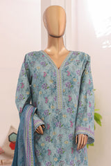 Bin Saeed Stitched 3 Piece Exc Printed Lawn With Farshi Shalwar Vol-02 Suit-NSM-2097-Sky Blue