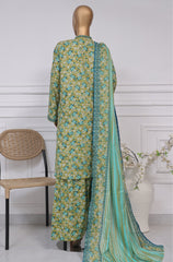 Bin Saeed Stitched 3 Piece Exc Printed Lawn With Farshi Shalwar Vol-02 Suit-NSM-2098-Olive