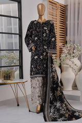 Bin Saeed Stitched 3 Piece Exc Printed Lawn With Farshi Shalwar Vol-02 Suit-NSM-2099-Black