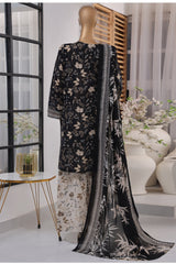 Bin Saeed Stitched 3 Piece Exc Printed Lawn With Farshi Shalwar Vol-02 Suit-NSM-2099-Black