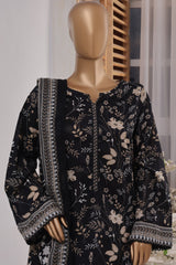 Bin Saeed Stitched 3 Piece Exc Printed Lawn With Farshi Shalwar Vol-02 Suit-NSM-2099-Black