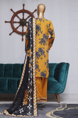 Bin Saeed Exclusive Printed Lawn With Farshi Shalwar Vol-04 Suit-NSM-2119-Yellow