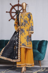 Bin Saeed Exclusive Printed Lawn With Farshi Shalwar Vol-04 Suit-NSM-2119-Yellow