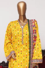 Bin Saeed Exclusive Printed Lawn With Farshi Shalwar Vol-04 Suit-NSM-2121-Yellow