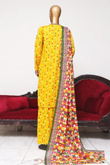 Bin Saeed Exclusive Printed Lawn With Farshi Shalwar Vol-04 Suit-NSM-2121-Yellow