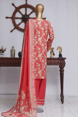 Bin Saeed Exclusive Printed Lawn With Farshi Shalwar Vol-04 Suit-NSM-2123-Peach