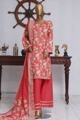 Bin Saeed Exclusive Printed Lawn With Farshi Shalwar Vol-04 Suit-NSM-2123-Peach