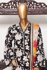 Bin Saeed Exclusive Printed Lawn With Farshi Shalwar Vol-04 Suit-NSM-2130-Black
