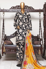 Bin Saeed Exclusive Printed Lawn With Farshi Shalwar Vol-04 Suit-NSM-2130-Black