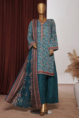 Bin Saeed Exclusive Printed Lawn With Farshi Shalwar Vol-06 Suit-NSM-2166-Ferozi