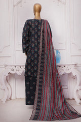 Bin Saeed Exclusive Printed Lawn With Farshi Shalwar Vol-05 Suit-NSM-2172-Navy Blue