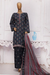 Bin Saeed Exclusive Printed Lawn With Farshi Shalwar Vol-05 Suit-NSM-2172-Navy Blue