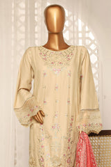 Bin Saeed Stitched 3 Piece Luxury Plain Cotton With Printed Back Collection'2025-NSM-2177-Off White