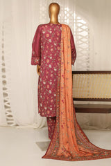 Bin Saeed Stitched 3 Piece Luxury Plain Cotton With Printed Back Suit-NSM-2178-Maroon