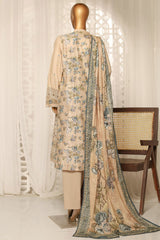 Bin Saeed Stitched 3 Piece Luxury Plain Cotton With Printed Back Suit-NSM-2180-Skin