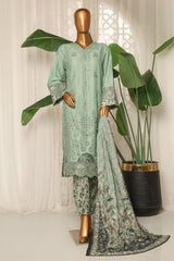 Bin Saeed Stitched 3 Piece Luxury Plain Cotton With Printed Back Suit-NSM-2181-Mint
