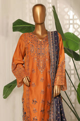 Bin Saeed Stitched 3 Piece Luxury Plain Cotton With Printed Back Suit-NSM-2182-Mustard