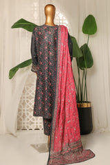 Bin Saeed Stitched 3 Piece Luxury Plain Cotton With Printed Back Suit-NSM-2183-Black