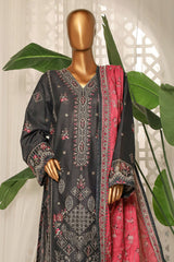 Bin Saeed Stitched 3 Piece Luxury Plain Cotton With Printed Back Suit-NSM-2183-Black