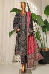 Bin Saeed Stitched 3 Piece Luxury Plain Cotton With Printed Back Suit-NSM-2183-Black