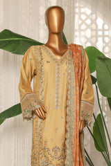 Bin Saeed Stitched 3 Piece Luxury Plain Cotton With Printed Back Suit-NSM-2184-Cream