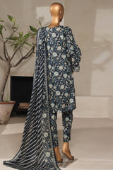 Bin Saeed Stitched 3 Piece Exclusive Printed Lawn Vol-07 Suit-NSM-2197-Navy Blue