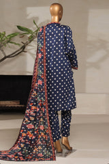 Bin Saeed Stitched 3 Piece Exclusive Printed Lawn Vol-07 Suit-NSM-2198-Navy Blue