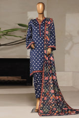 Bin Saeed Stitched 3 Piece Exclusive Printed Lawn Vol-07 Suit-NSM-2198-Navy Blue