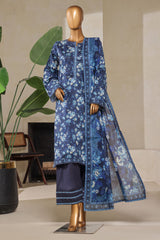 Bin Saeed Stitched 3 Piece Exc Printed Lawn With Farshi Shalwar Vol-01 Suit-NSM-2201-Blue