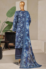 Bin Saeed Stitched 3 Piece Exc Printed Lawn With Farshi Shalwar Vol-01 Suit-NSM-2201-Blue
