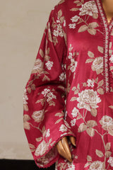 Bin Saeed Stitched 3 Piece Exc Printed Lawn With Farshi Shalwar Vol-01 Suit-NSM-2202-Maroon