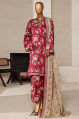 Bin Saeed Stitched 3 Piece Exc Printed Lawn With Farshi Shalwar Vol-01 Suit-NSM-2202-Maroon