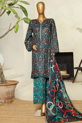 Bin Saeed Stitched 3 Piece Exc Printed Lawn With Farshi Shalwar Vol-01 Suit-NSM-2203-Teal