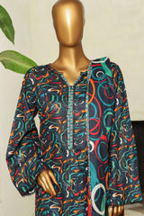 Bin Saeed Stitched 3 Piece Exc Printed Lawn With Farshi Shalwar Vol-01 Suit-NSM-2203-Teal
