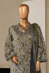 Bin Saeed Stitched 3 Piece Exc Printed Lawn With Farshi Shalwar Vol-01 Suit-NSM-2204-Mehndi