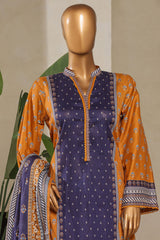 Bin Saeed Stitched 3 Piece Exc Printed Lawn With Farshi Shalwar Vol-01 Suit-NSM-2205-Navy Blue