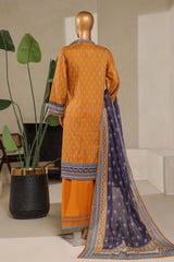 Bin Saeed Stitched 3 Piece Exc Printed Lawn With Farshi Shalwar Vol-01 Suit-NSM-2205-Navy Blue