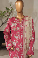 Bin Saeed Stitched 3 Piece Exclusive Printed Lawn Vol-07 Suit-NSM-2210-Dark Pink