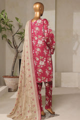 Bin Saeed Stitched 3 Piece Exclusive Printed Lawn Vol-07 Suit-NSM-2210-Dark Pink