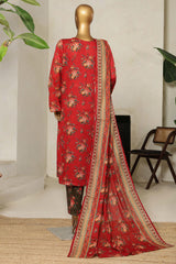 Bin Saeed Stitched 3 Piece Exclusive Printed Lawn Vol-08 Suit-NSM-2218-Maroon