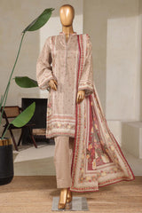 Bin Saeed Stitched 3 Piece Exclusive Printed Lawn Vol-08 Suit-NSM-2219-Beige