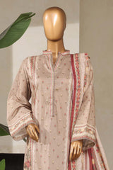 Bin Saeed Stitched 3 Piece Exclusive Printed Lawn Vol-08 Suit-NSM-2219-Beige