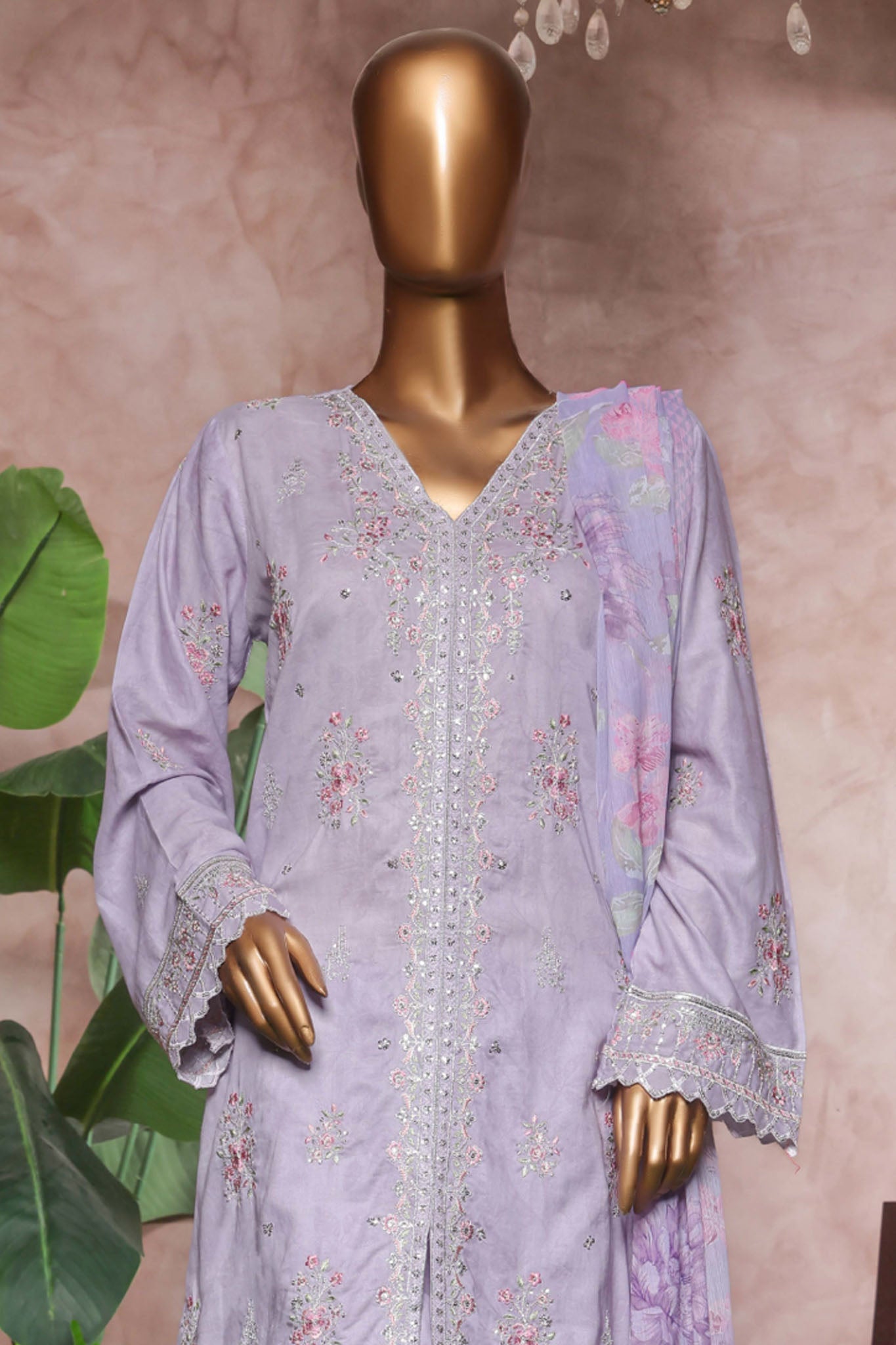 Bin Saeed Stitched 3 Piece Luxe Self & Self Collection'2025-NSM-2219-Purple